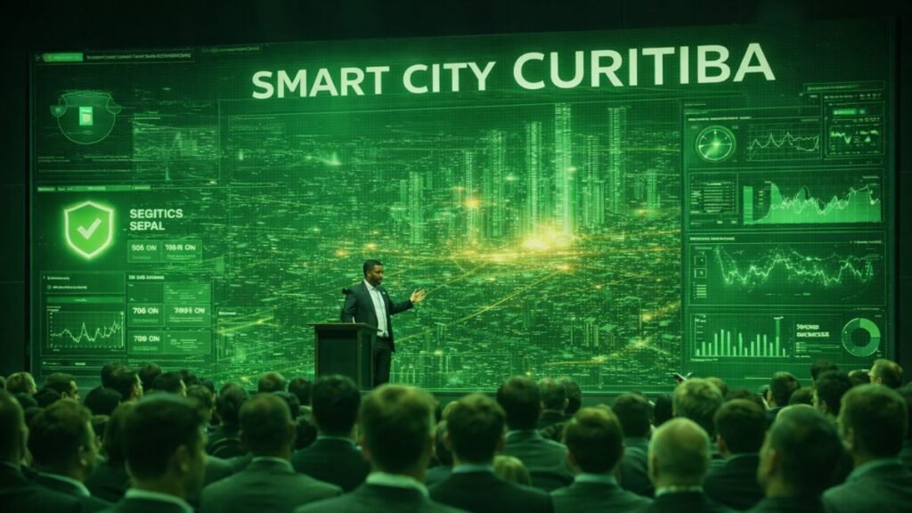 Painel digital com análise de dados urbanos em sistema de cidade inteligente