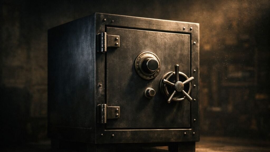 Objeto sólido e geométrico iluminado em ambiente escuro transmitindo estabilidade e organização.