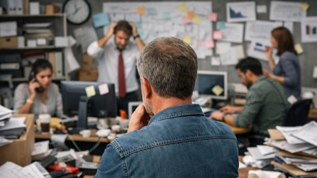 Cliente diante de ambiente desorganizado simbolizando percepção de inconsistência na experiência