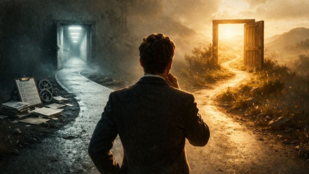 Representação de escolha entre seguir regra ou agir com princípio simbolizando impacto na customer experience