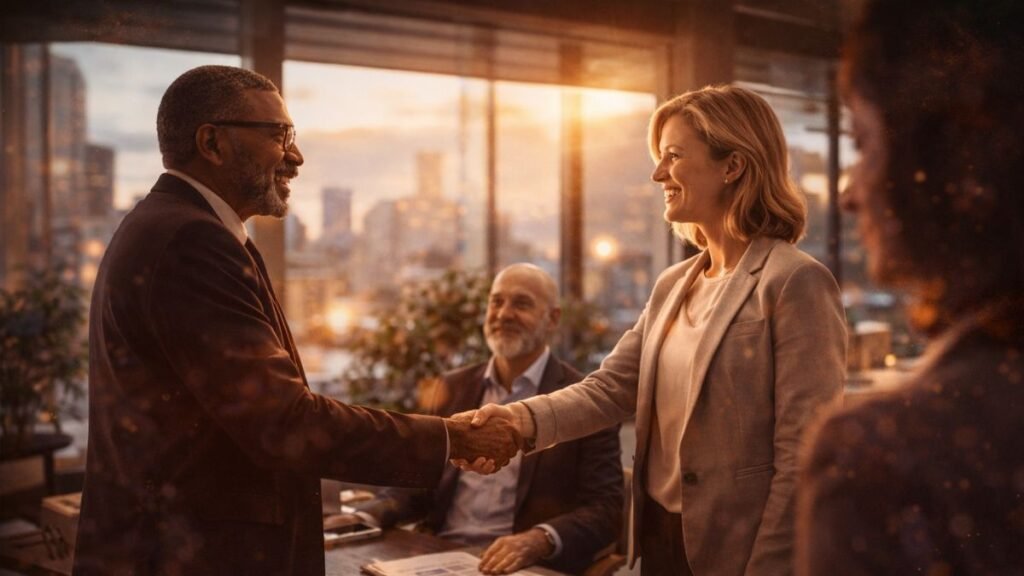 Interação profissional fluida e confiante simbolizando consistência e previsibilidade na experiência do cliente
Função editorial: Contraste entre maturidade e fragilidade organizacional.