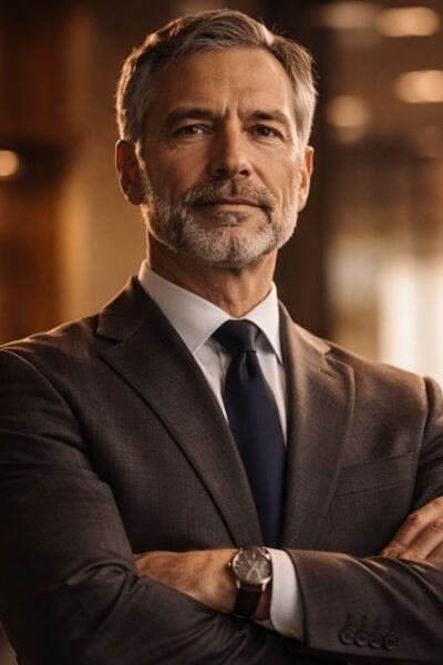 Profissional em postura firme e consistente simbolizando autoridade construída através da customer experience