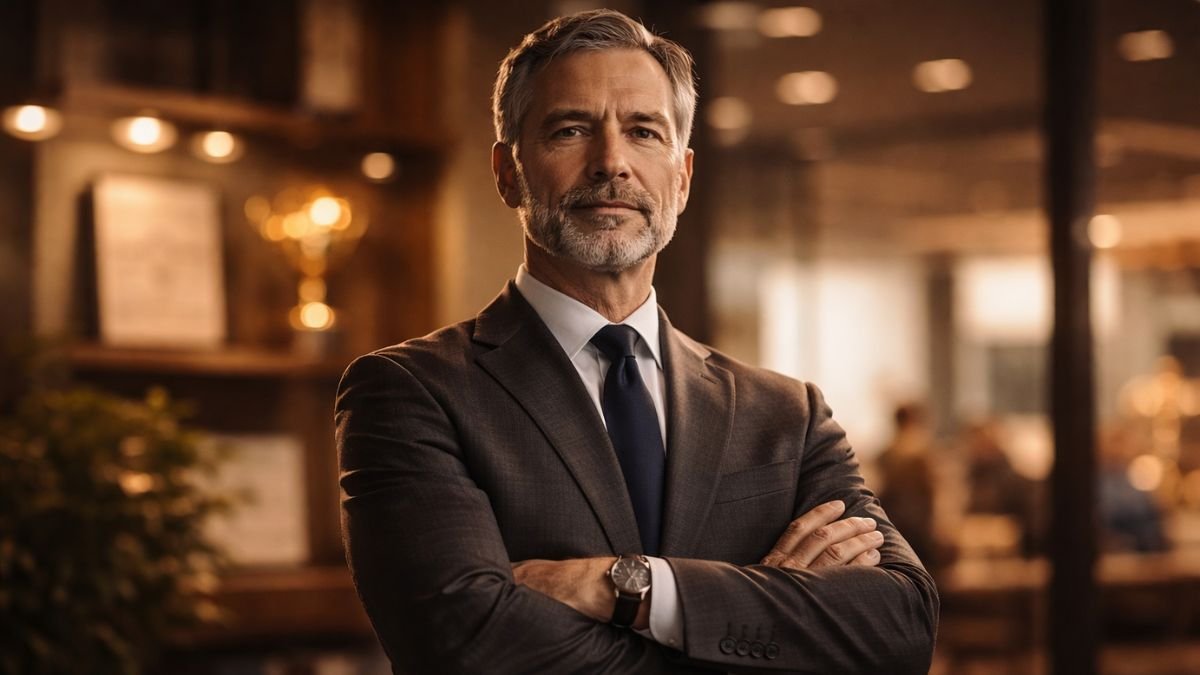 Profissional em postura firme e consistente simbolizando autoridade construída através da customer experience