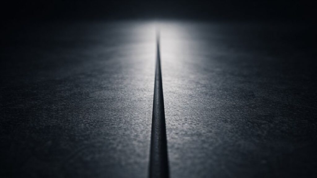 Linha contínua e precisa esculpida em superfície extensa e escura, simbolizando consistência e foco ao longo do tempo.