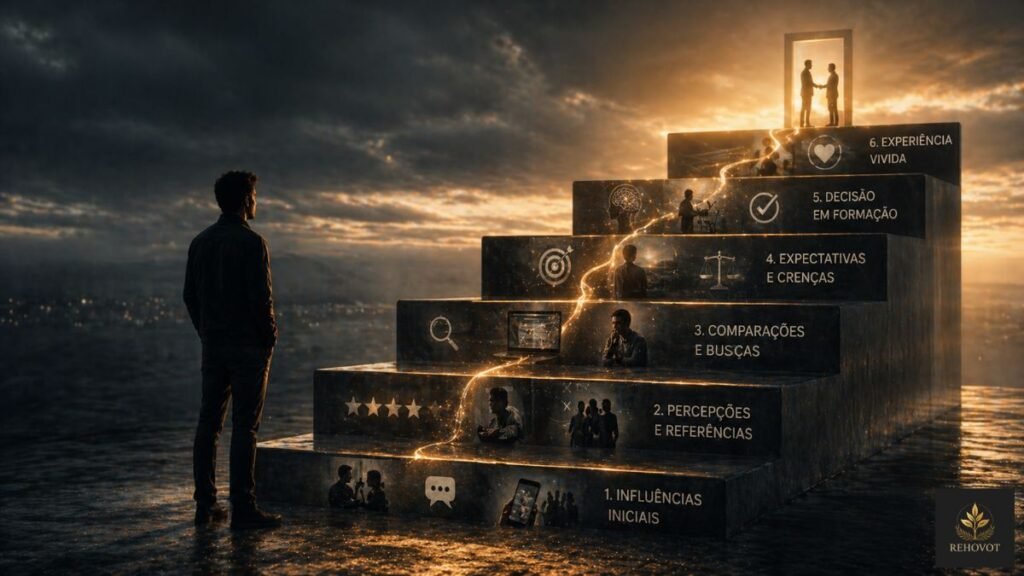Estrutura crescente simbolizando construção progressiva da experiência do cliente ao longo do tempo