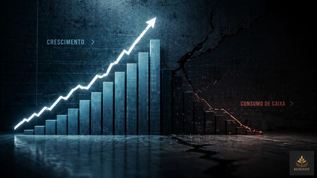Gráfico ascendente contrastando com queda financeira invisível