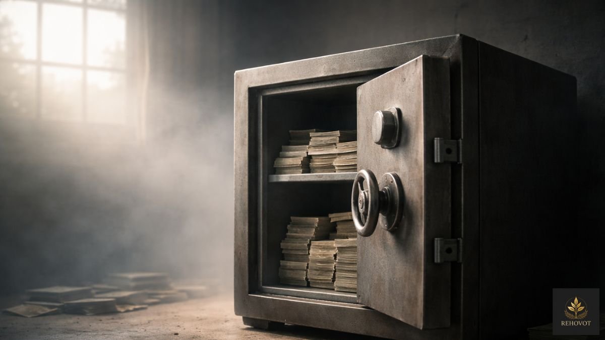 Estrutura sólida emergindo em ambiente com neblina, simbolizando base financeira invisível