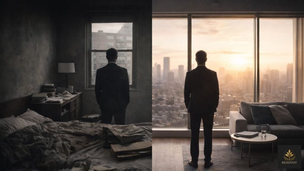 Ambientes contrastantes representando limitação e liberdade de decisão