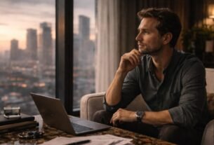 Pessoa em ambiente sofisticado com expressão neutra