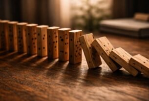 Sequência interrompida de elementos alinhados simbolizando quebra de consistência