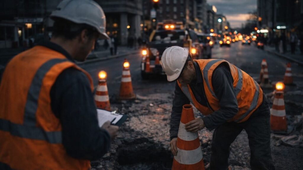 Equipe de manutenção urbana trabalhando na cidade