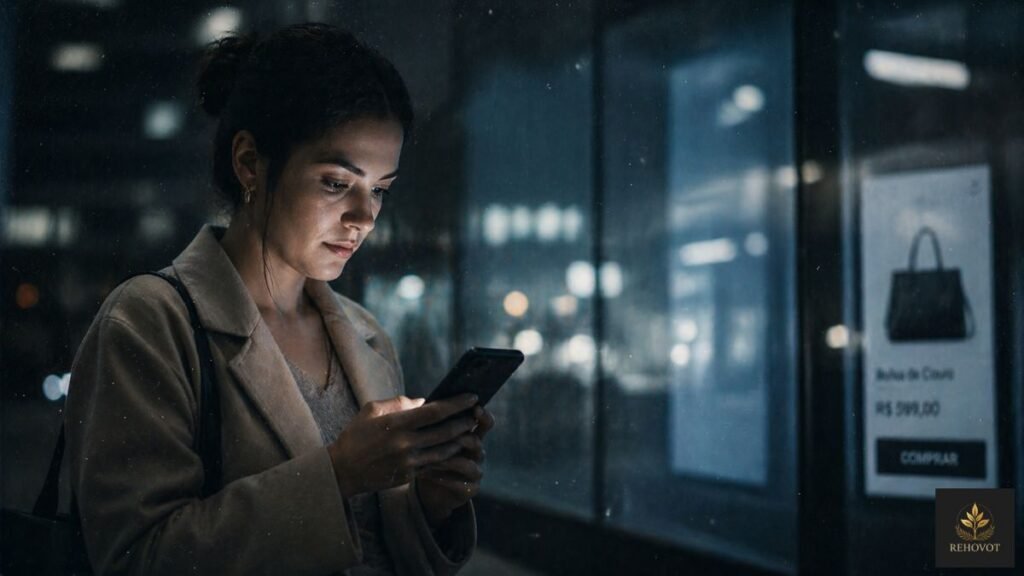 Consumidor utilizando smartphone para decisão de compra