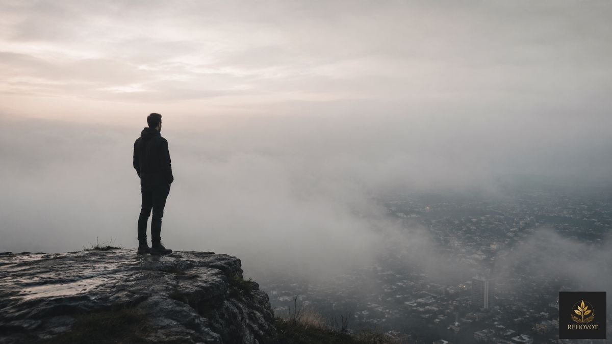 Tomada de Decisão: O Que Você Não Está Vendo Está Decidindo Seu Futuro 1 Homem observando horizonte encoberto por neblina enquanto apenas parte da paisagem está visível.