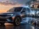 Automóvel contemporâneo integrado visualmente a uma complexa estrutura de logística, assistência e suporte.